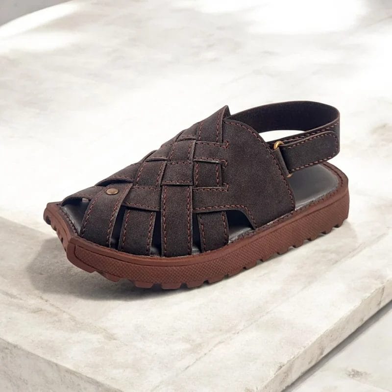 Braided Elegance Suede Kids Peshawari Chappal